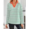Spring Autumn Women's Striped V-Neck Loose Sweatshirt Lapel Sweatshirt