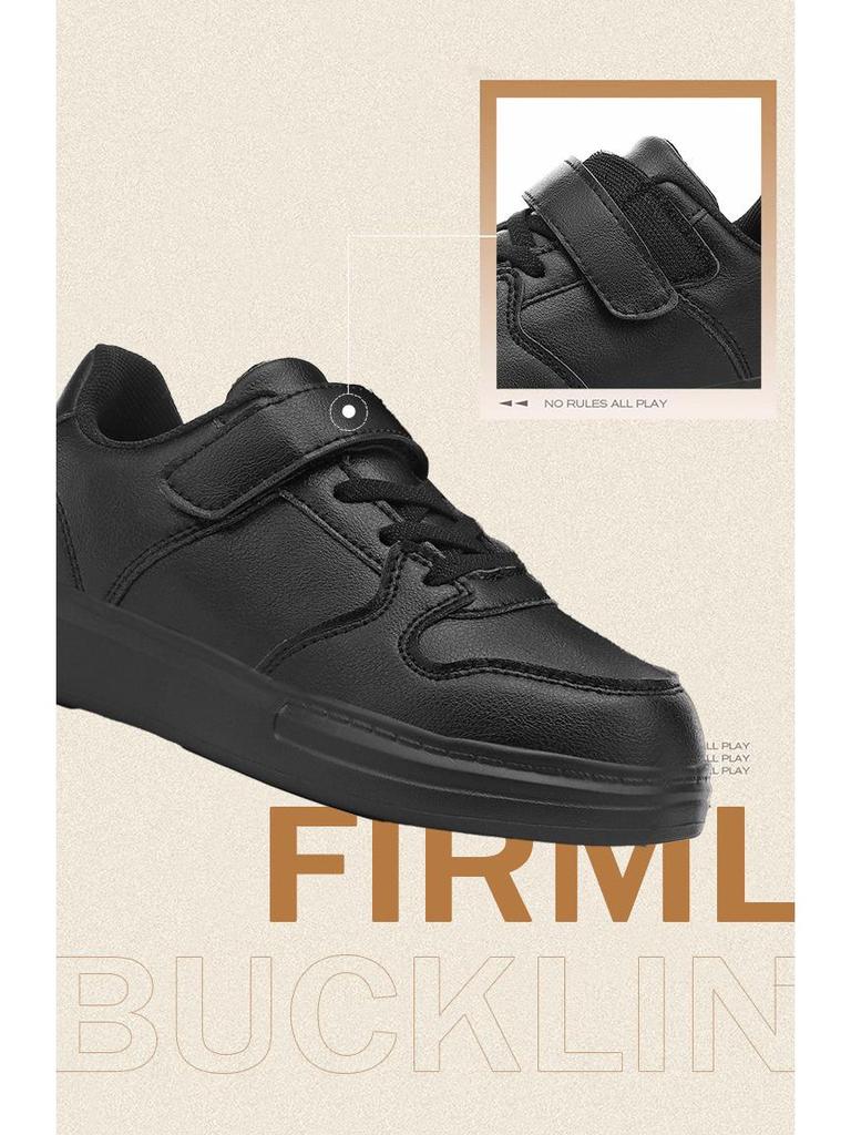 Kids' Spring/Autumn 2026 Leather Waterproof Sports Shoes - Black & White Styles