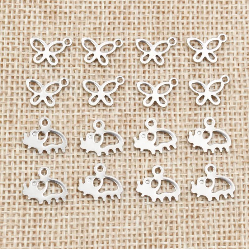 50pcs Small Elephant Butterfly Charms Pendant Stainless Steel DIY Jewelry Making Accessories Findings for Earrings Bracelet