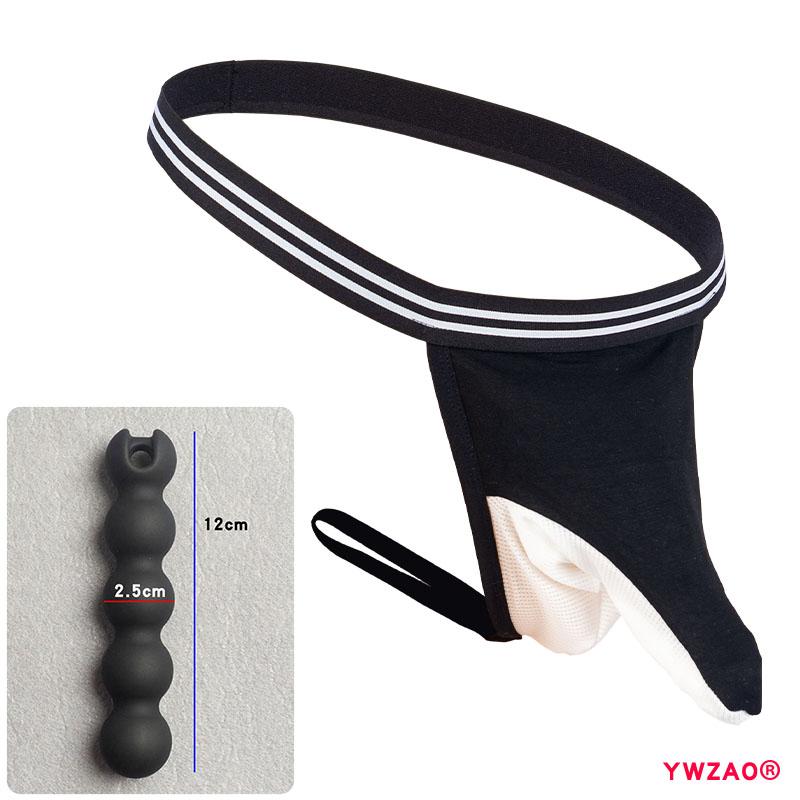 YWZAO Insertable Anal Plug Mens Underwear Thong Separate Pouch Design Black N28