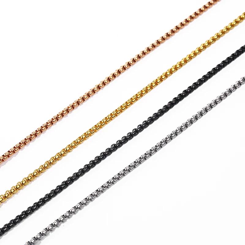 2MM 2.5MM 3MM Box Chains Stainless Steel Necklace DIY Long Necklaces Zircon for Women Men Statement 45CM-75CM