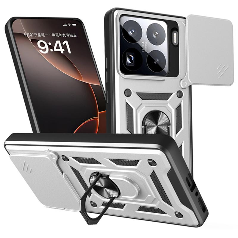 Armor Ring Stand Funda For Xiaomi 15 15Pro 5G Case Shockproof Slide Lens Protect Phone Cover for Xiaomi15 Pro Car Magnetic Funda