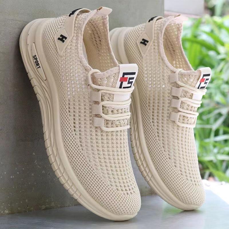 Summer New Fly-woven Sports Shoes Hollow Breathable Mesh Running Shoes Non-slip Wear-resistant Soft Sole Casual Trendy Men's Shoes
