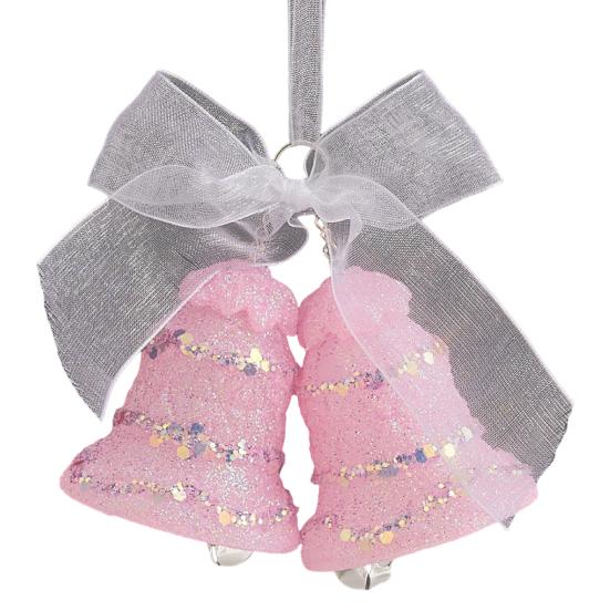 Pink Glitter Christmas Ornaments Acrylic Bow/Bell/Tree/Ballerina Hanging Decorations for Xmas Tree Holiday