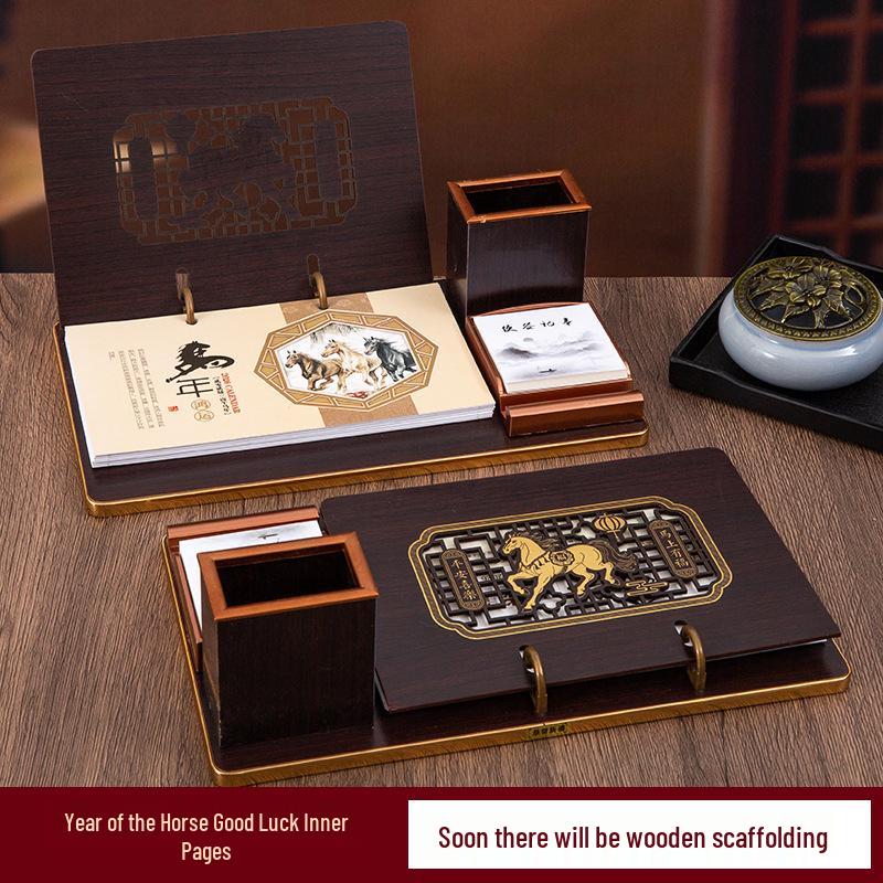 2026 Chinese Wooden Weekly Desk Calendar: Year of the Horse Creative Ornament Gift Set