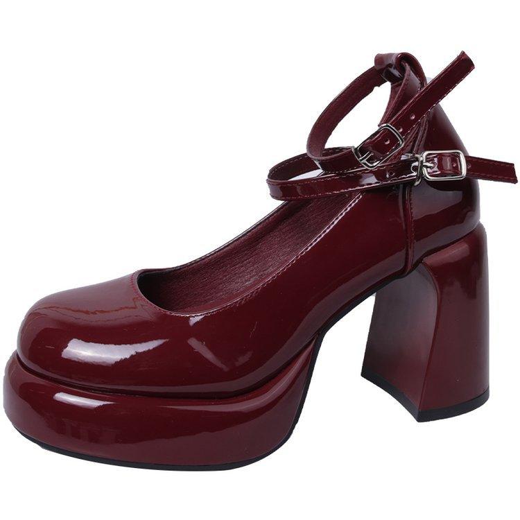 

French white small waterproof table thick heel high heels women s new 2024 autumn and winter retro thick-soled Mary Jane shoes 39 бордовий
