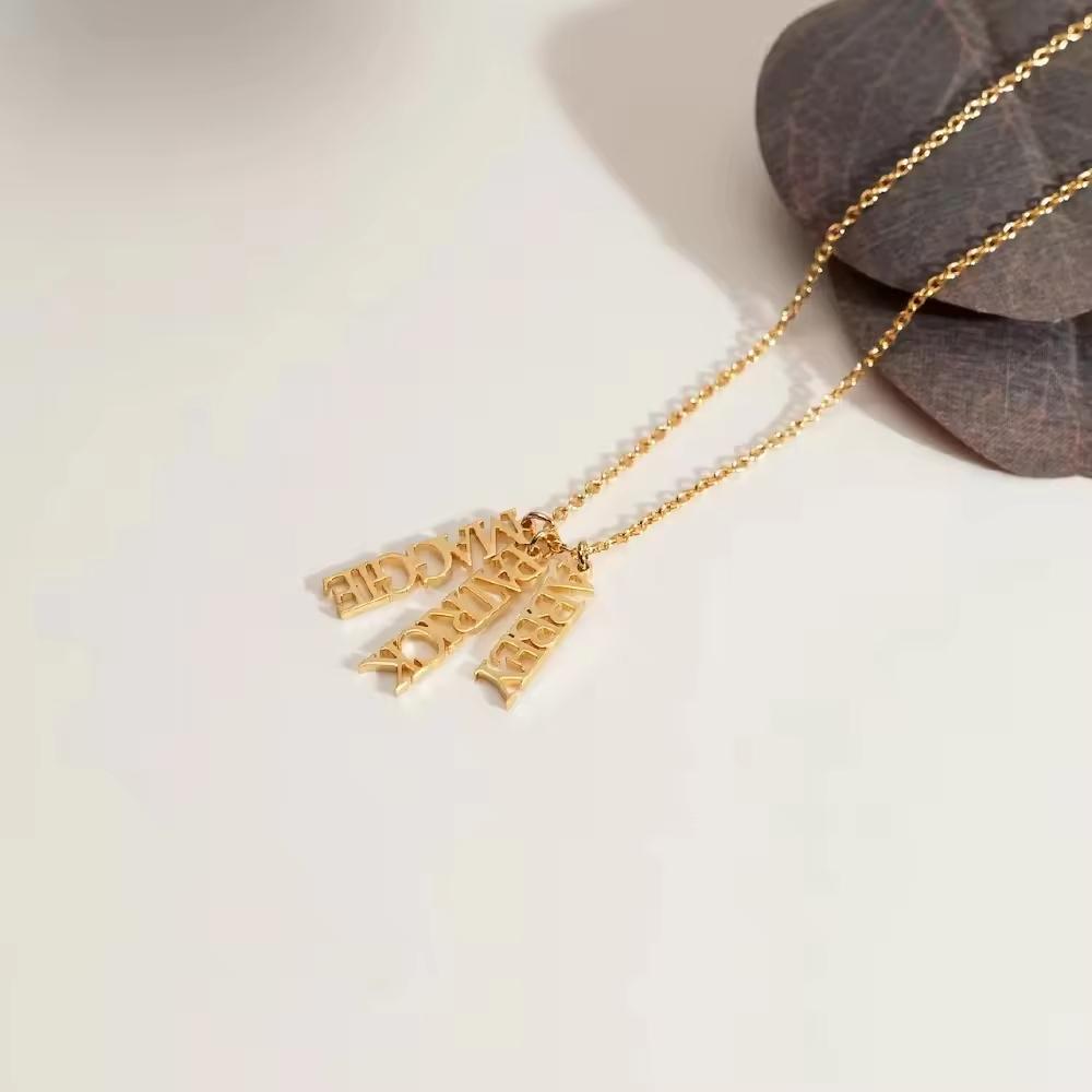 EManco Customized Women's Name Necklace Personalized Stainless Steel Vertical Number Pendant Letter Shape Box Chain Dropshipping