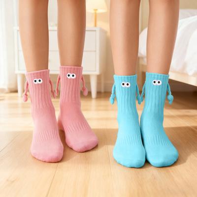 Yousheng Magnetische Händchenhaltende Socken Lustige Socken mit 3D-Augen Dehnbare Interaktionssocken für Frauen Männer Jugendliche Paare Freunde Geschenke