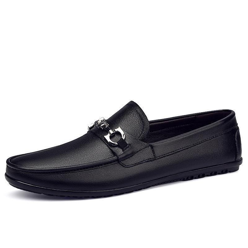 Men s Fashionable Cowhide Moccasins - Casual, Slip-On, All-Season, Large Size Leather Loafers 38 чёрный