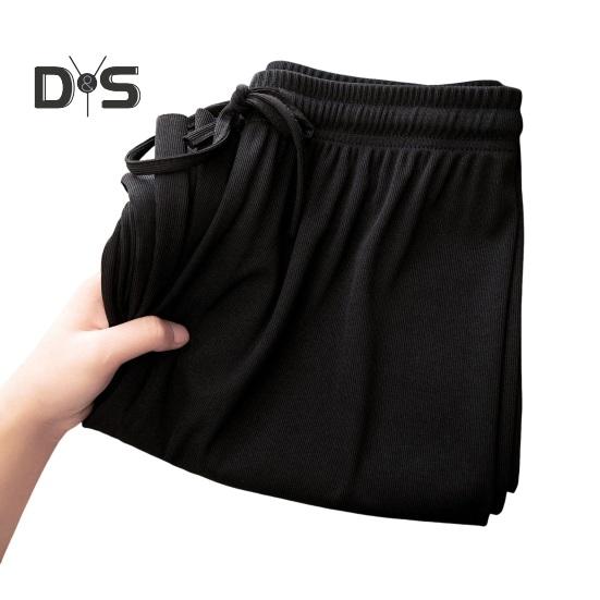 Damen Freizeithose, elastische Taille, verstellbarer Kordelzug, einfarbig, lange Hose aus Eisseide, weites Bein, drapierte Hose, Streetwear