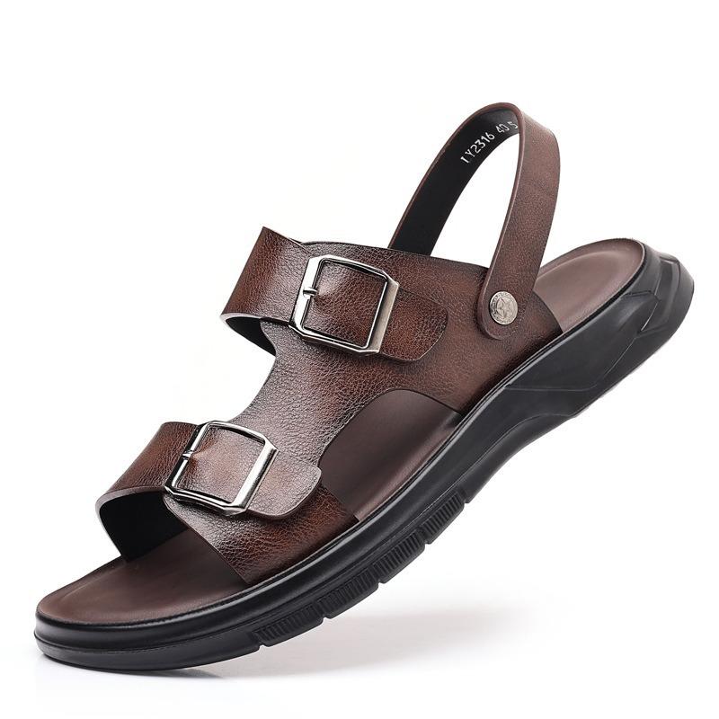 Fashion Designer New British Style Retro Buckle Men's Sandals Summer Fashion Leather Slip-on Outdoor Beach Casual Male Shoes
