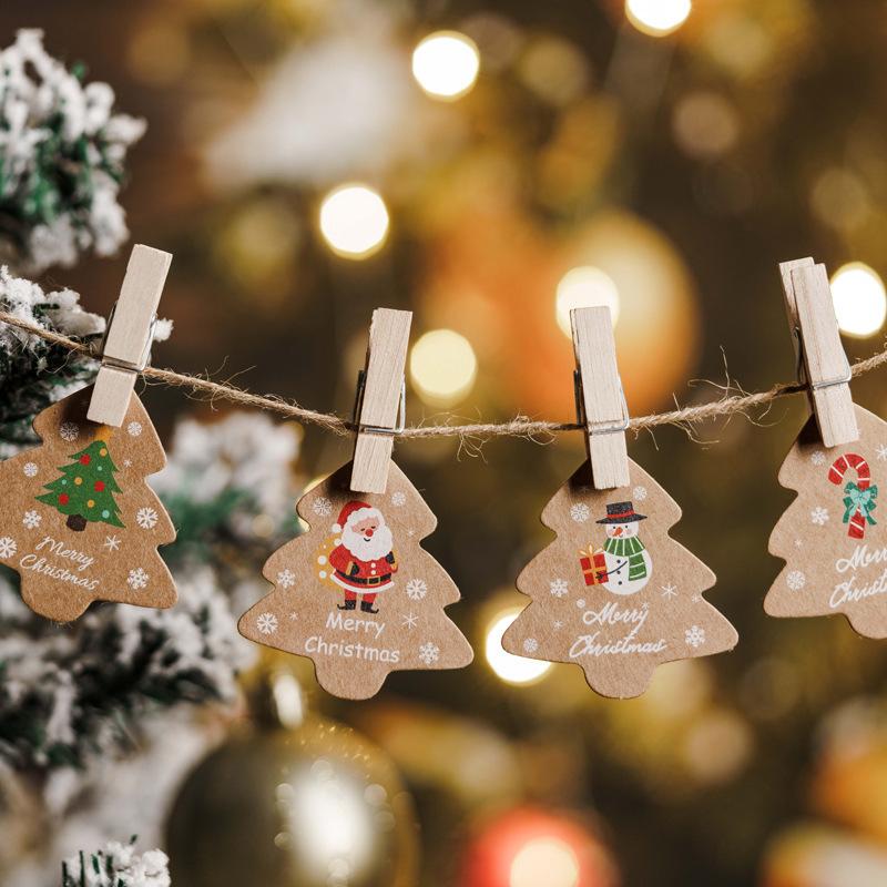 48Pcs Xmas Tree Tags Gift Bags Hanging Kraft Paper Tag Retro Christmas Candy Cookies Packaging Supplies Noel Navidad Decoration