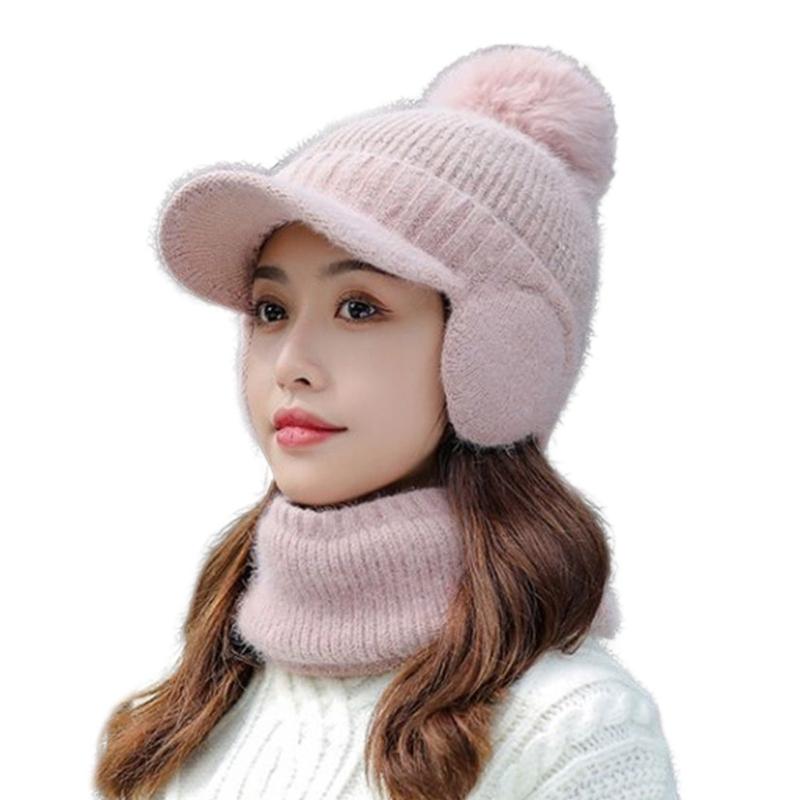

Hat Balaclava Set Beanie Scarf Set Winter Warm Knit Hat Scarf Set Skullies Beanie Men Ear Head-Neck Cover Ski Beanie Hat рожевий