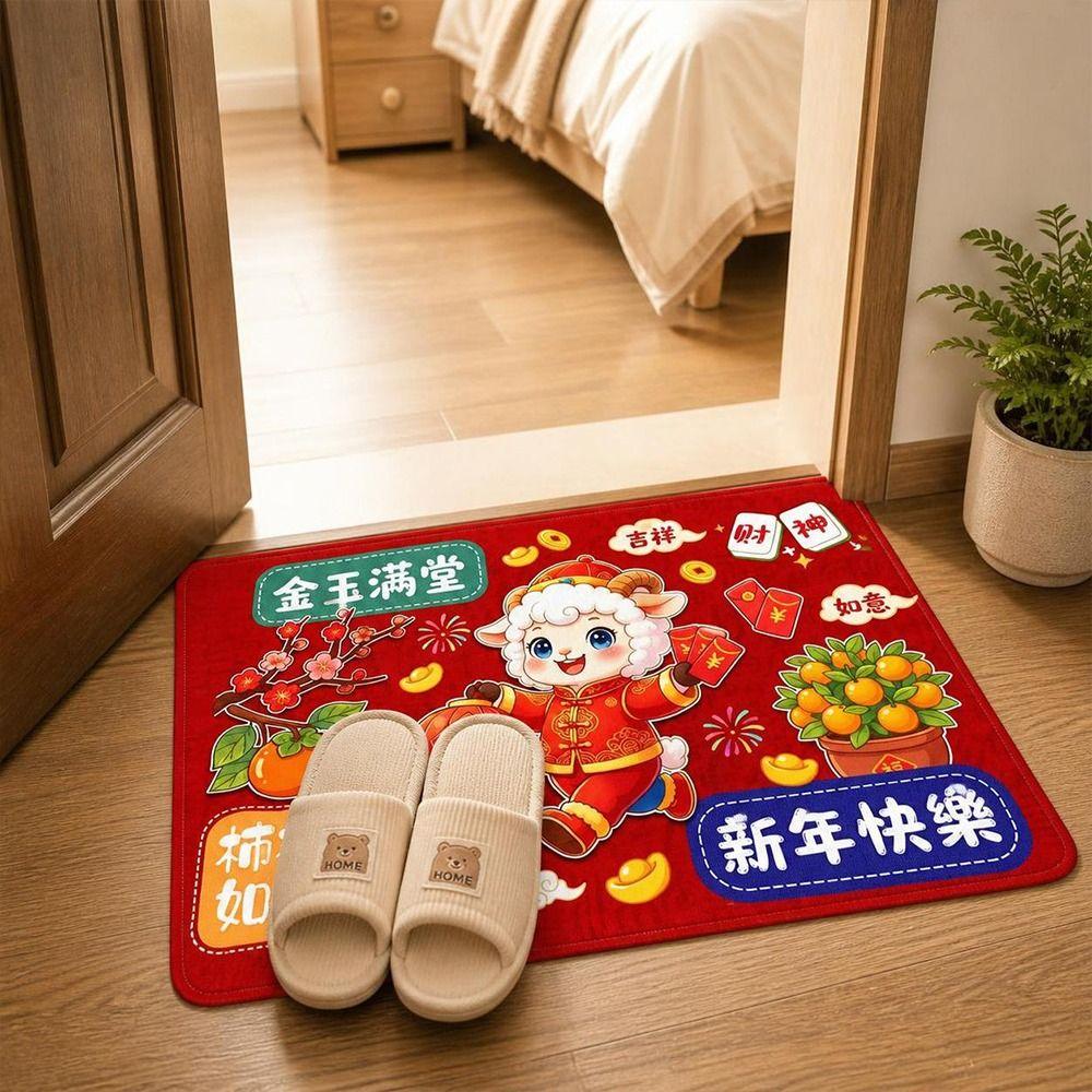 Cartoon Festive Decoration Door Mat 60*40cm Front Door Decorative Carpet New Year Red Floor Mat