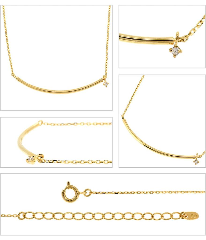 PINKY&DIANNE [Special Edition] Gold-Colored Bar Necklace In Sterling Silver, Women's, with Curved Lines