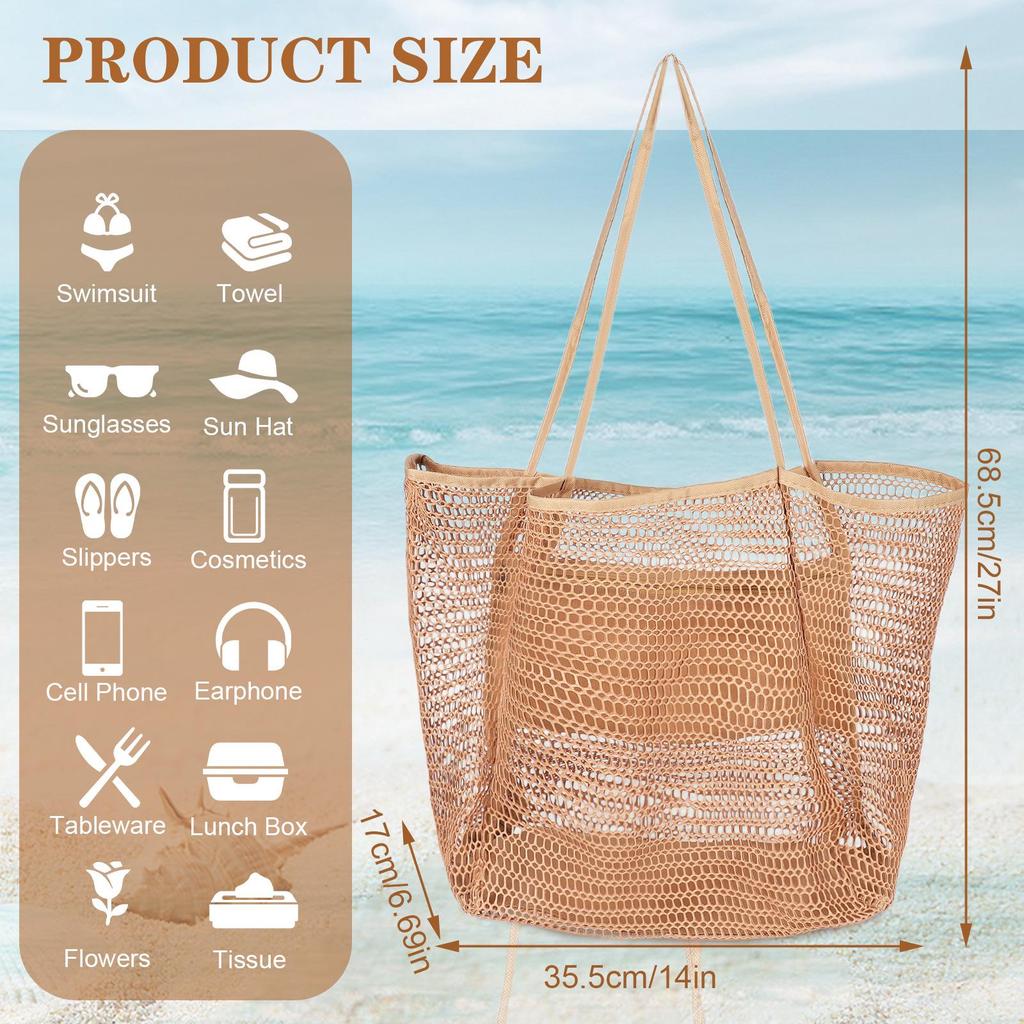 Women's Foldable Mesh Beach Bag - Versatile Shoulder Bag for Shopping and Travel