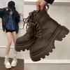 Thick-soled Slim Maillard Style Short Boots Autumn New British Style Round Head Retro Small Martin Boots Women