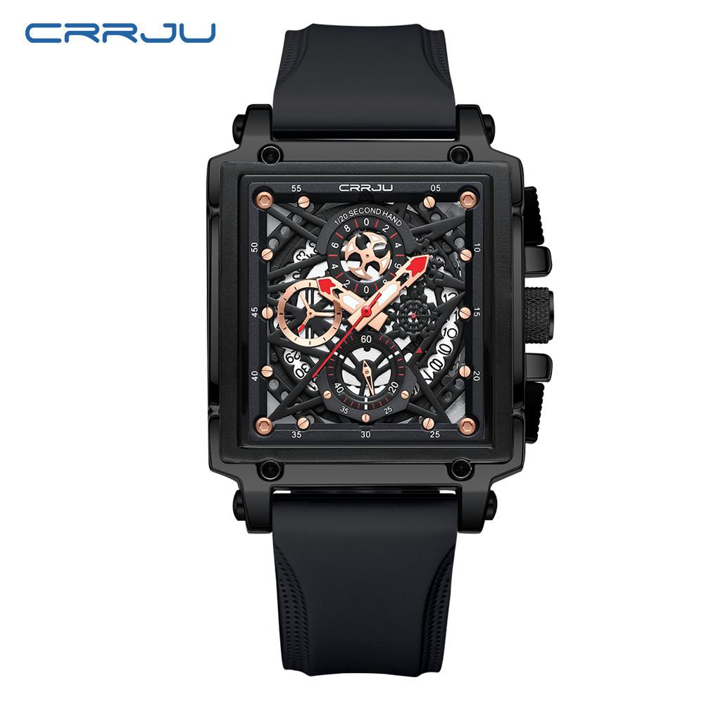 Men's Sports Chronograph Wrist Watch For Men Army Silicone Strap Square Quartz Stop Watch