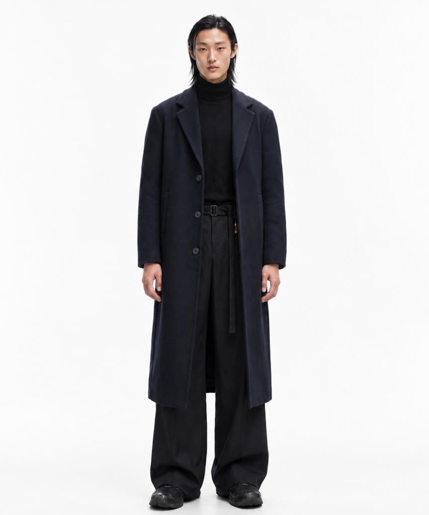 GRAYBLVD Lowell Woolblend Single Long Coat (Navy)
