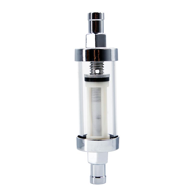 10mm 3/8'' Universal Chrome Glass Fuel Filter Car Petrol Diesel Inline Reusable