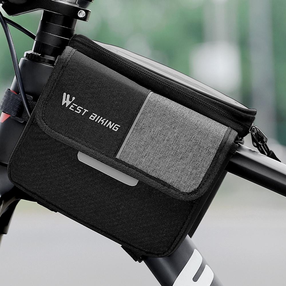 Dual-Sides 2L Bicycle Bag Bike Frame Fronttube Bag Touchscreen Mobilephone Bag Double Zipper