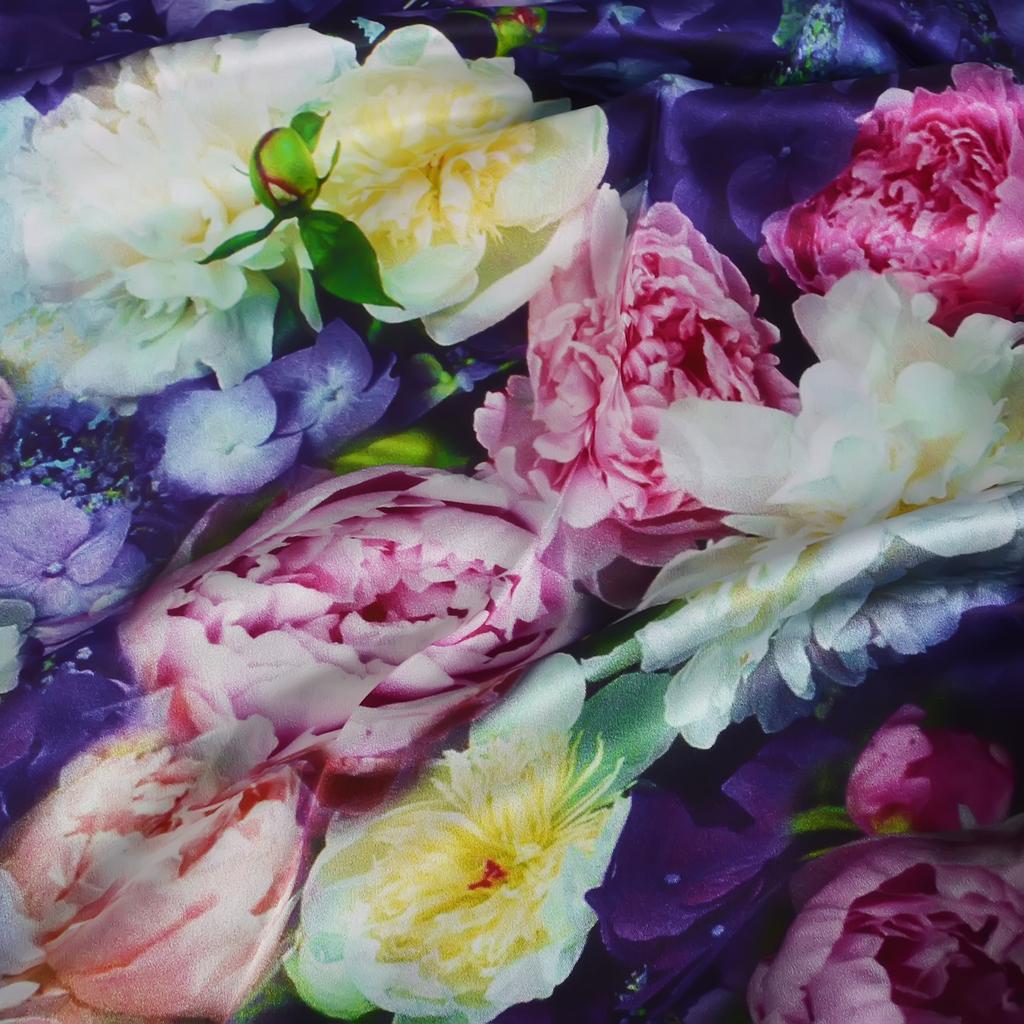 Blue Purple Silk Scarf Foulard Women Brand China Peony Long Scarves Printed Fall Winter100% Silk Ladies Scarf 170*53cm