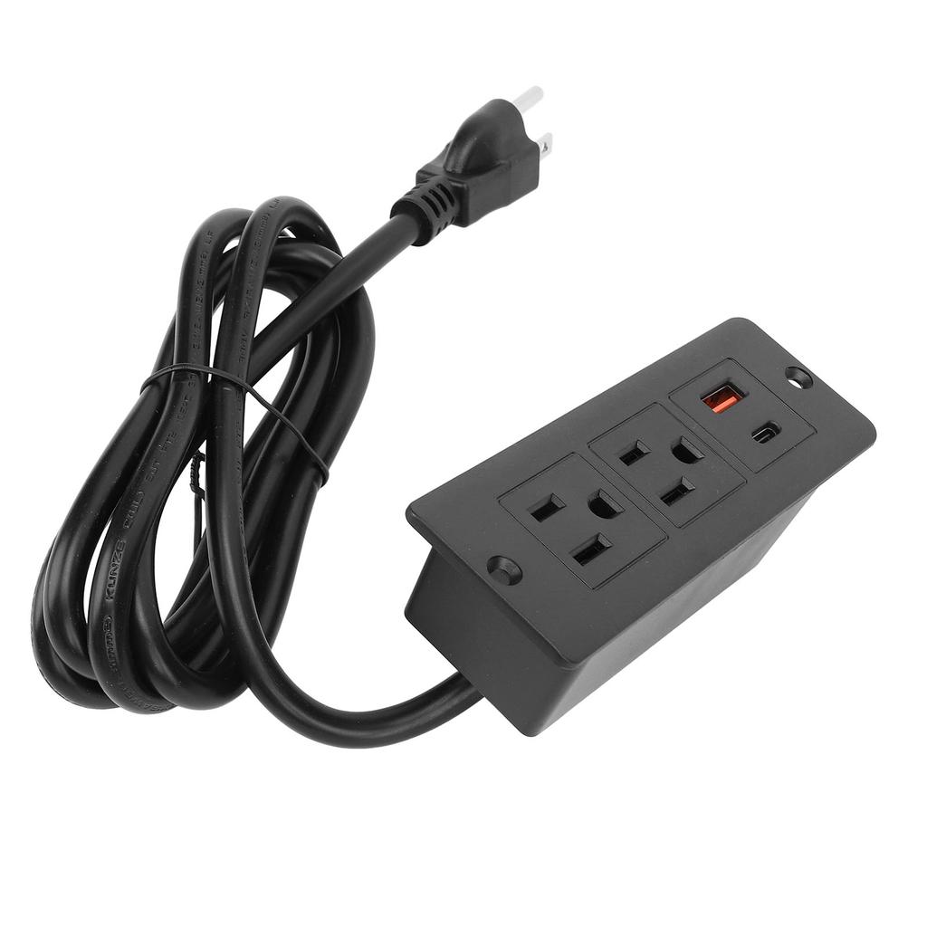 Recessed Power Strip 2 Outlets 1 USB C 1 USB A Ports Fast Charging Desk Outlet with 1.5m Cord for Furniture 12A
