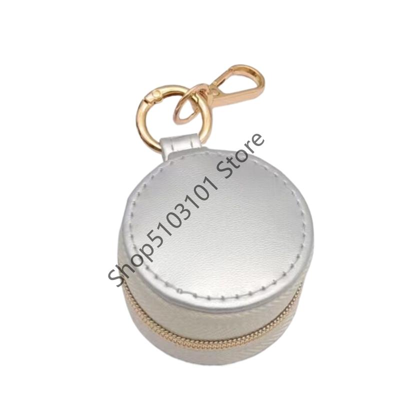 Simple Portable Mini Leather PU Jewelry Box Keychain Travel Bag Charm Pendant Earring Ring Storage Box Key Chain Accessories