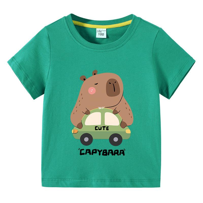 Capybara Tshirt Kids Girl Boy Summer Funny Cartoon T Shirt Cute Animal Kapibara Comic Clothes Children Short Sleeve Tops Tee