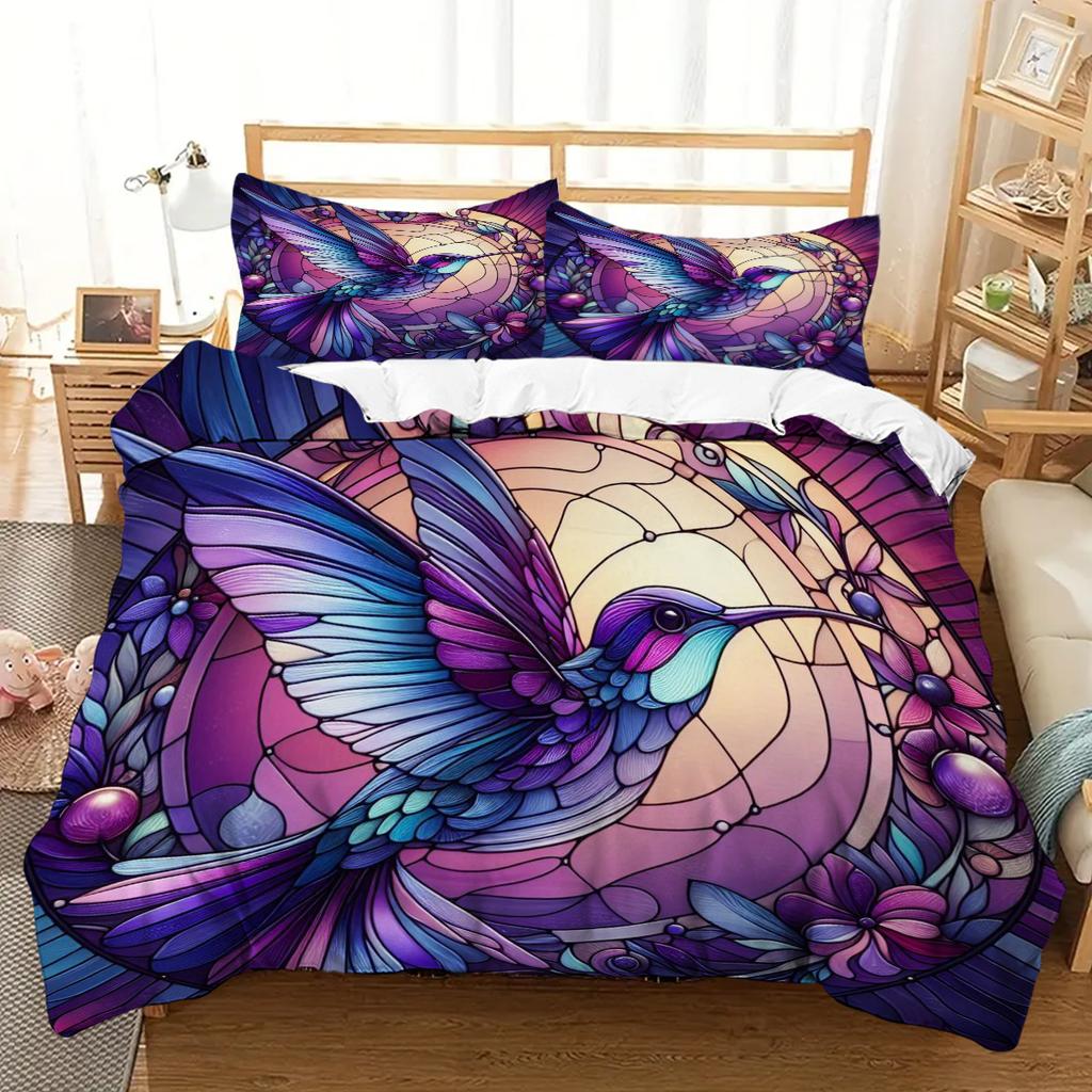 Colorful Glass Kingfisher Pattern 3D Printed Bedding Set, Gorgeous Animal Themed Down Duvet Cover, Soft And Comfortable Luxury D