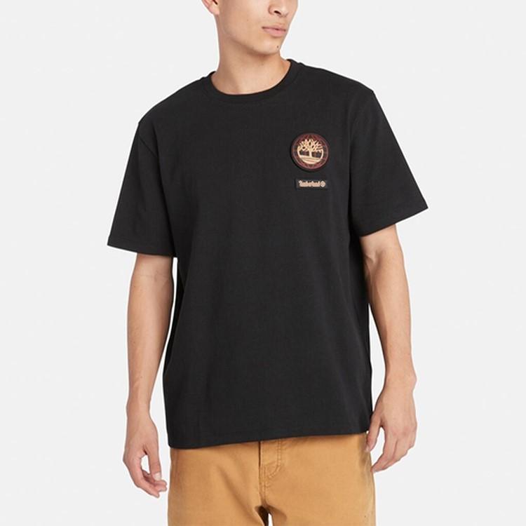 Timberland Solid Color Badge Pattern Printed Round Neck Comfortable Breathable Short Sleeve T-Shirt Unisex T-Shirt Black A5TDB-001
