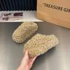New Thick Heel Luxury Lamb Wool Winter Shoes for Women, Flip Top Flat Cap Shoes with Warm Curly Lamb Wool Slippers for Women