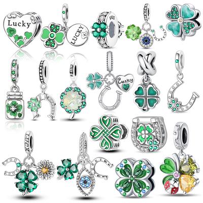 Spring Day Series Copper Metal Clover Horseshoes&Flowers&Bottles Dangle Charm Bead Component Compatible With Brand Bracelet High Quality Fine Jewelry