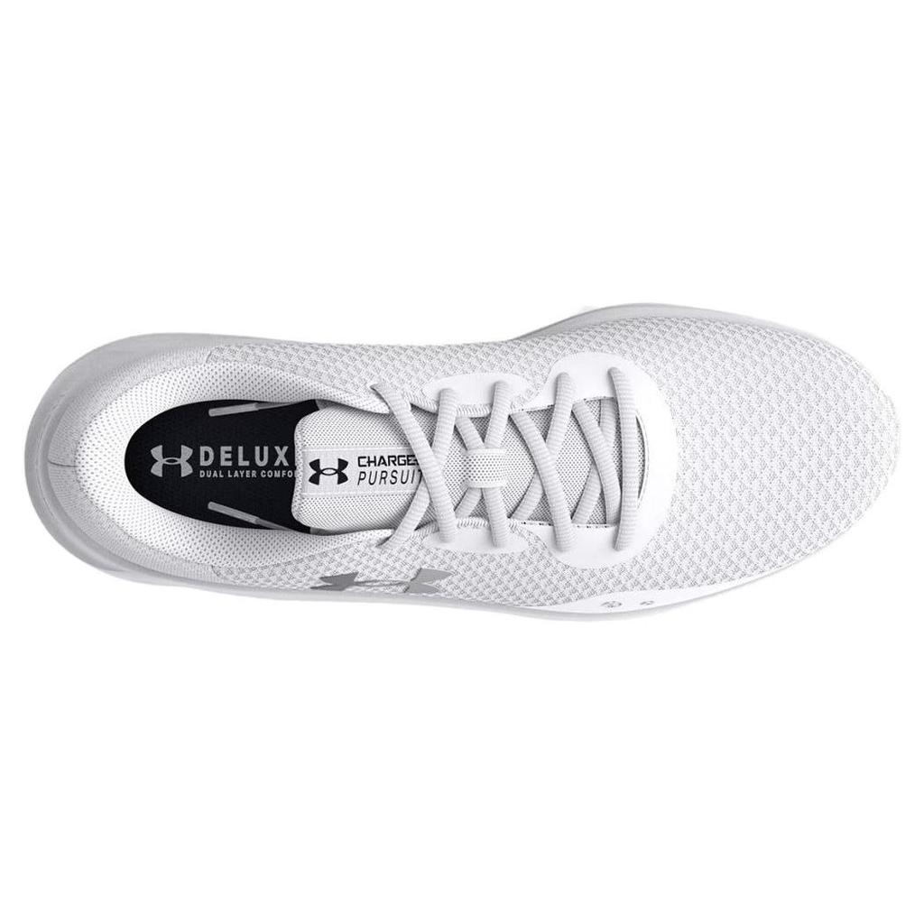 Under Armour Charged Pursuit 3 White Metallic Silver Men Sneakers 3024878-101