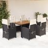 Vidaxl 7-Cz. Garden Furniture Set With Cushions, Black, Poly Rattan