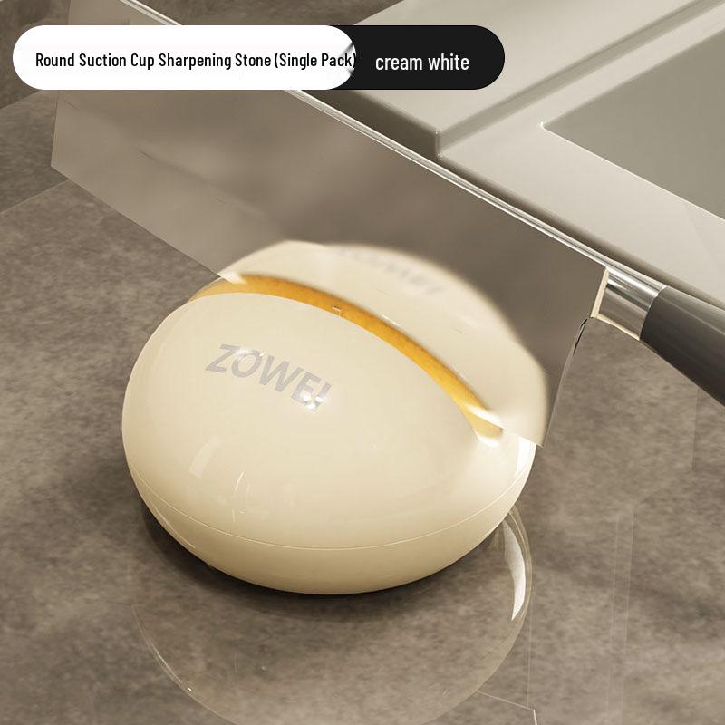 Creamy Round Kitchen Sharpening Stone with Suction Cup - Newcomer Discount Available