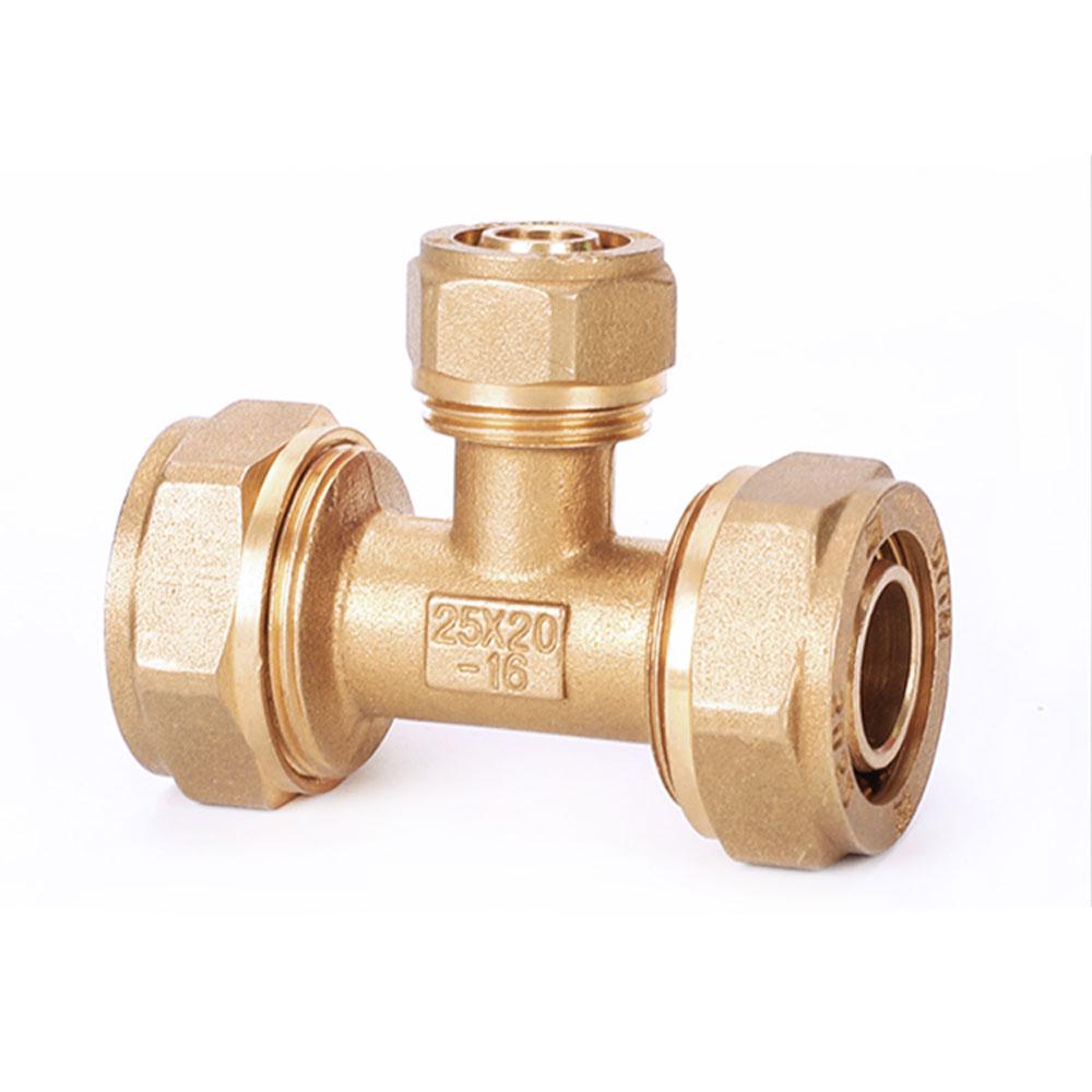 Brass Compression Tee Pex 1216/1418/1620/2026/2632 Pipe Fitting Equal Reduced Aluminum Plastic Pipe Fittings for Floor Heating