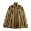 Women's Faux Suede Button Jacket Oversized Gathered Hem Short Length Coat Casual Vintage Outerwear With Pockets