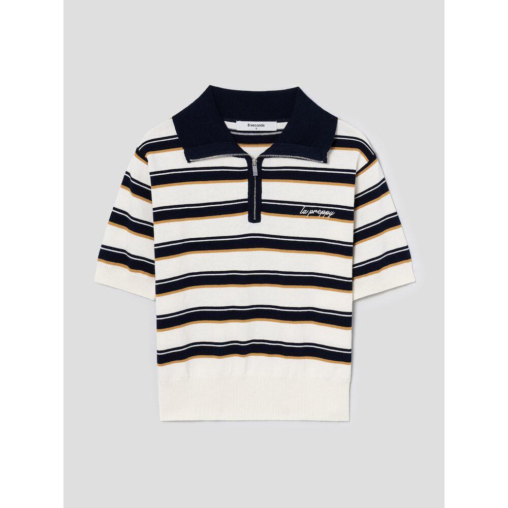 8Seconds Multi-Stripe Collared Knit Pullover Navy Navy/S