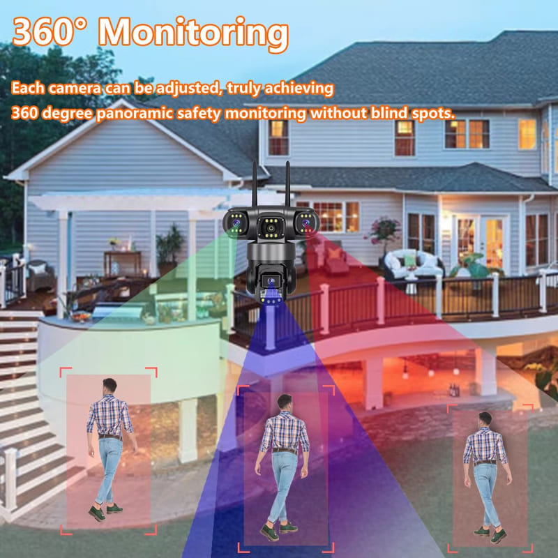 12MP Drievoudige Schermen IP66 Buiten HD Nachtzicht Ai Menselijke Detectie WiFi Bewakingscamera V380 Pro 4G SIM-kaart IP Beveiligingscamera