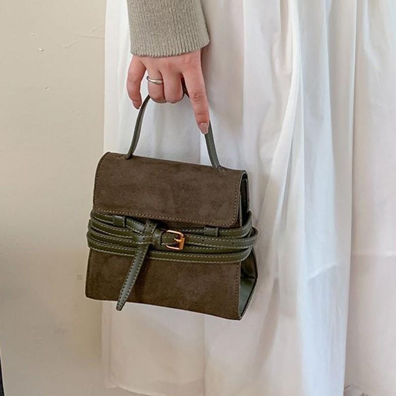 Vintage Suede-Like PU Mini Shoulder Bag Women Compact Square Crossbody With Magnetic Adjustable Strap