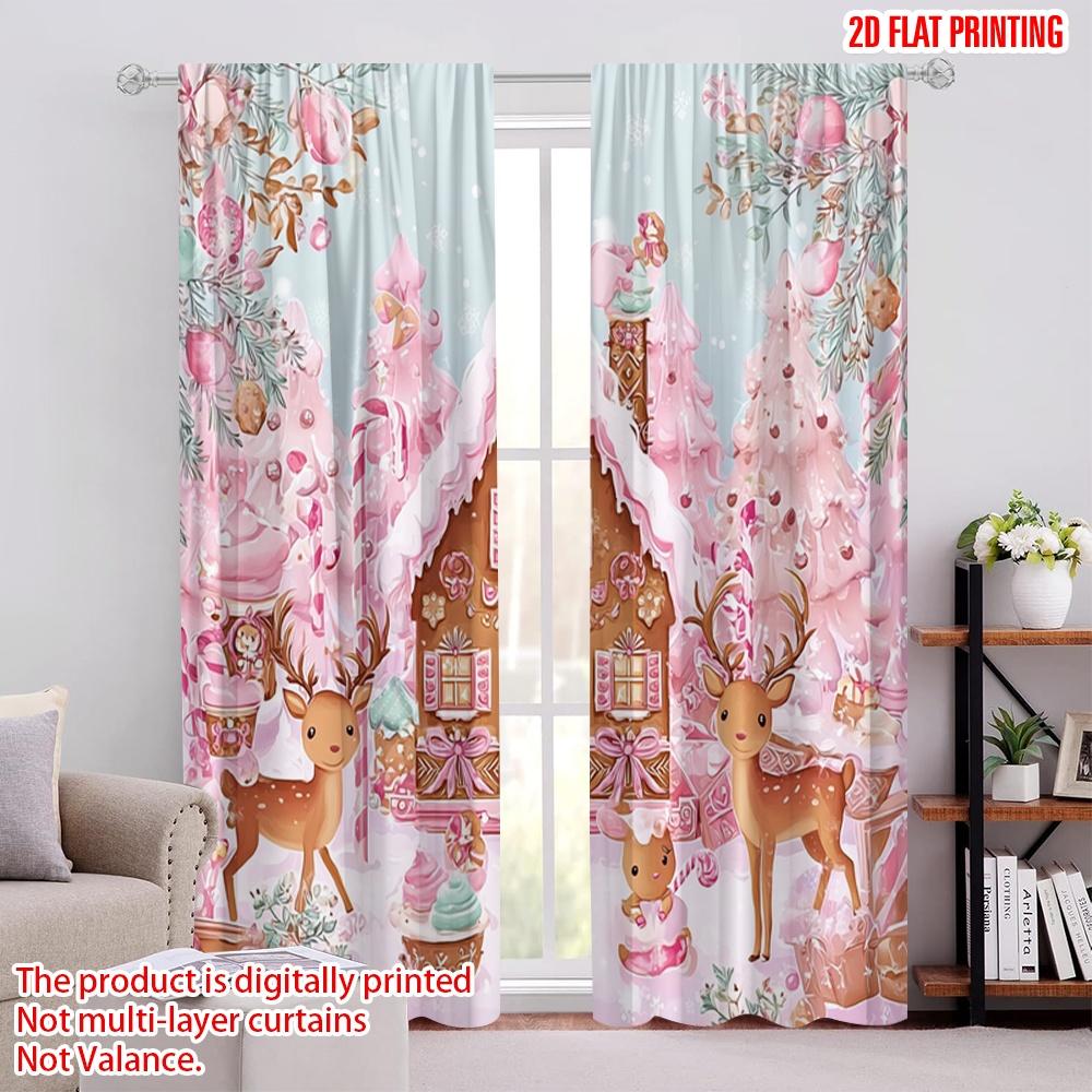 

2pcs,2D plane printing Popular Curtains Gingerbread House Polyester Fabric (without rod) Room Decor Ldeal for Room, Kitchen, 52.50 × 116.00 cm 2 pcs
