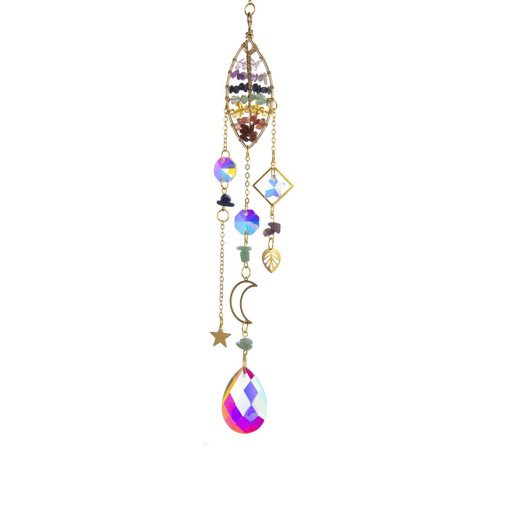 Natural Stone Colorful K9 Crystal Sun Catcher Hanging Pendant Outdoor Garden Home Hanging Decoration Xmas Ornament Gift 2025