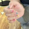 Ins Dopamine Cat's Eye Hand-painted Lines Nail Film Short White Pure Hand-worn Nail Hand-made Nail Art Fake Nails