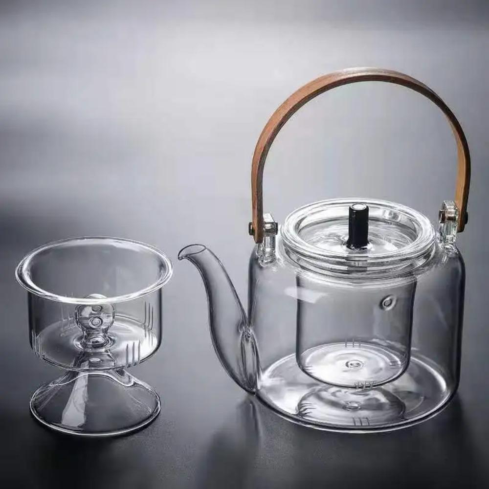 

1PCS Kettle Electric Pottery Stove Heating Filter Glass Steaming Teapot Tea Cooker Flower Tea Pot Flat Bamboo Lifting Beam Pot 1000ML