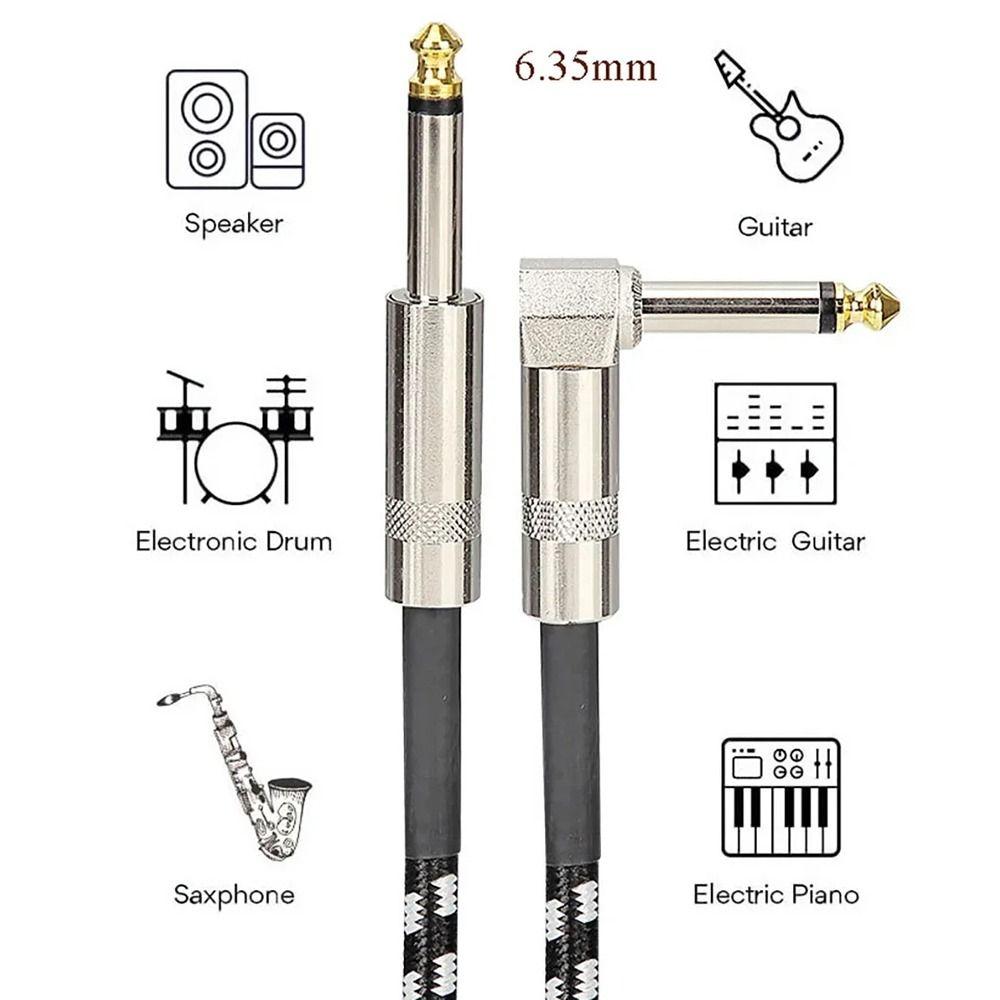 1Pcs TRS 1/4 inch 6.5mm Audio Cables 1.5/3/6M Braided Electric Guitar Cable Gold Plated Shielded 90 Degree Low Noice Jack Cable
