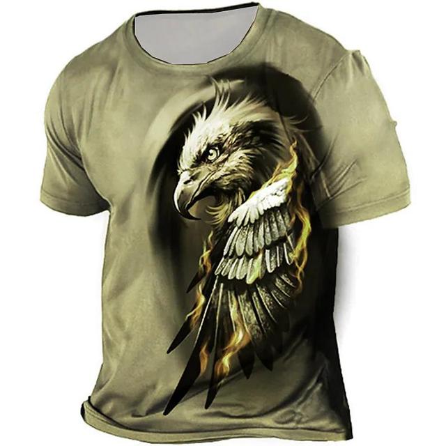 Camisetas Vintage con estampado de águila y Animal para hombre, camisetas holgadas de poliéster con cuello redondo de calle de verano, camisetas informales de manga corta, ropa para hombre