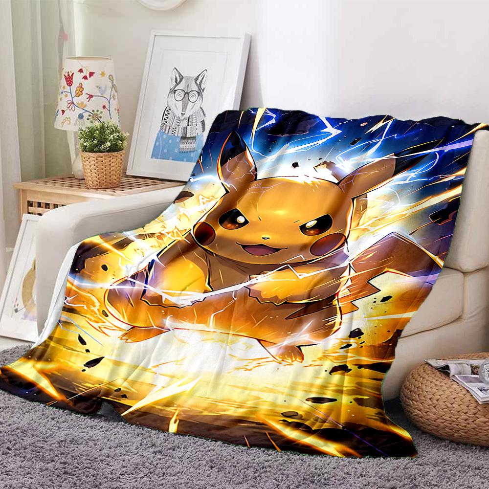 1pc Pikachu Electric Flannel Throw Blanket HD Printed Lightweight Soft Warm All Season Blanket for Sofa, Bed, Travel, Camping Machine Washable