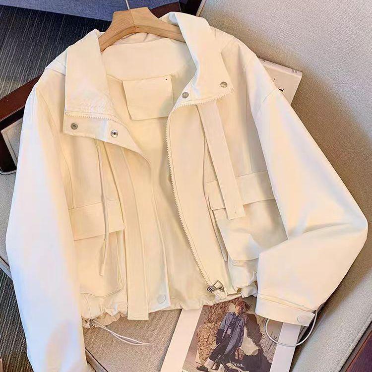 Petite Loose Hooded Windbreaker Jacket for Spring/Autumn 2025