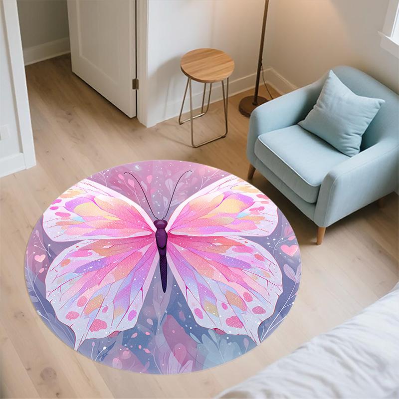 Vlinder,Ronde Vloerkleed,Tapijt voor Woonkamer Slaapkamer Bank Speelkamer Decoratie,Antislip Vloermat
